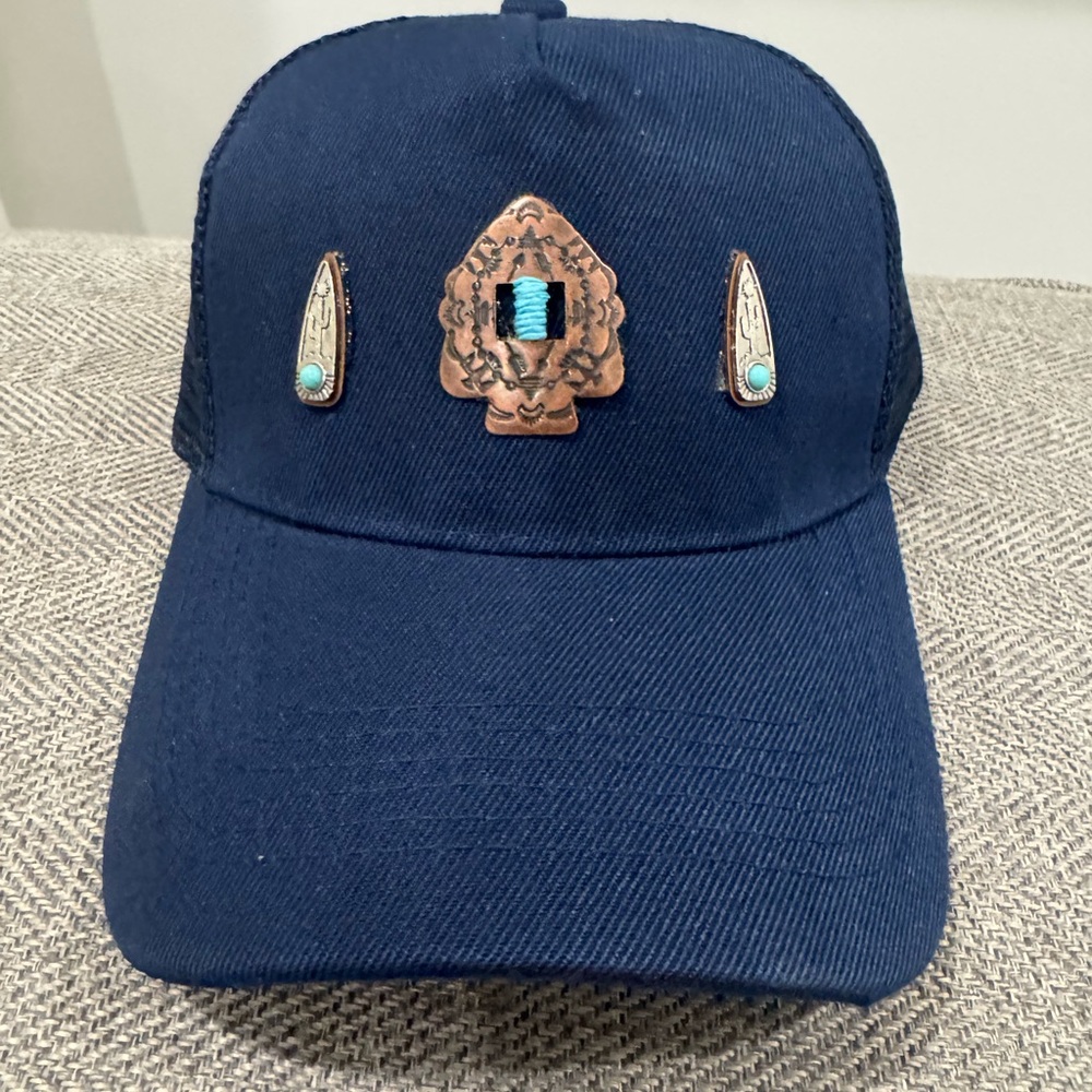 Navy Blue Women's Hat with Decorative Accents
